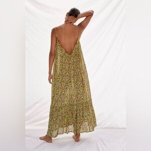By Anthropologie Flounced Maxi Lounge Dress Citron
